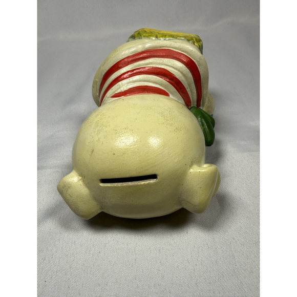 Vintage Ceramic Piggy Bank Chalkware Pig Sitting On Log With Frogs Hand Painted - Picture 10 of 12